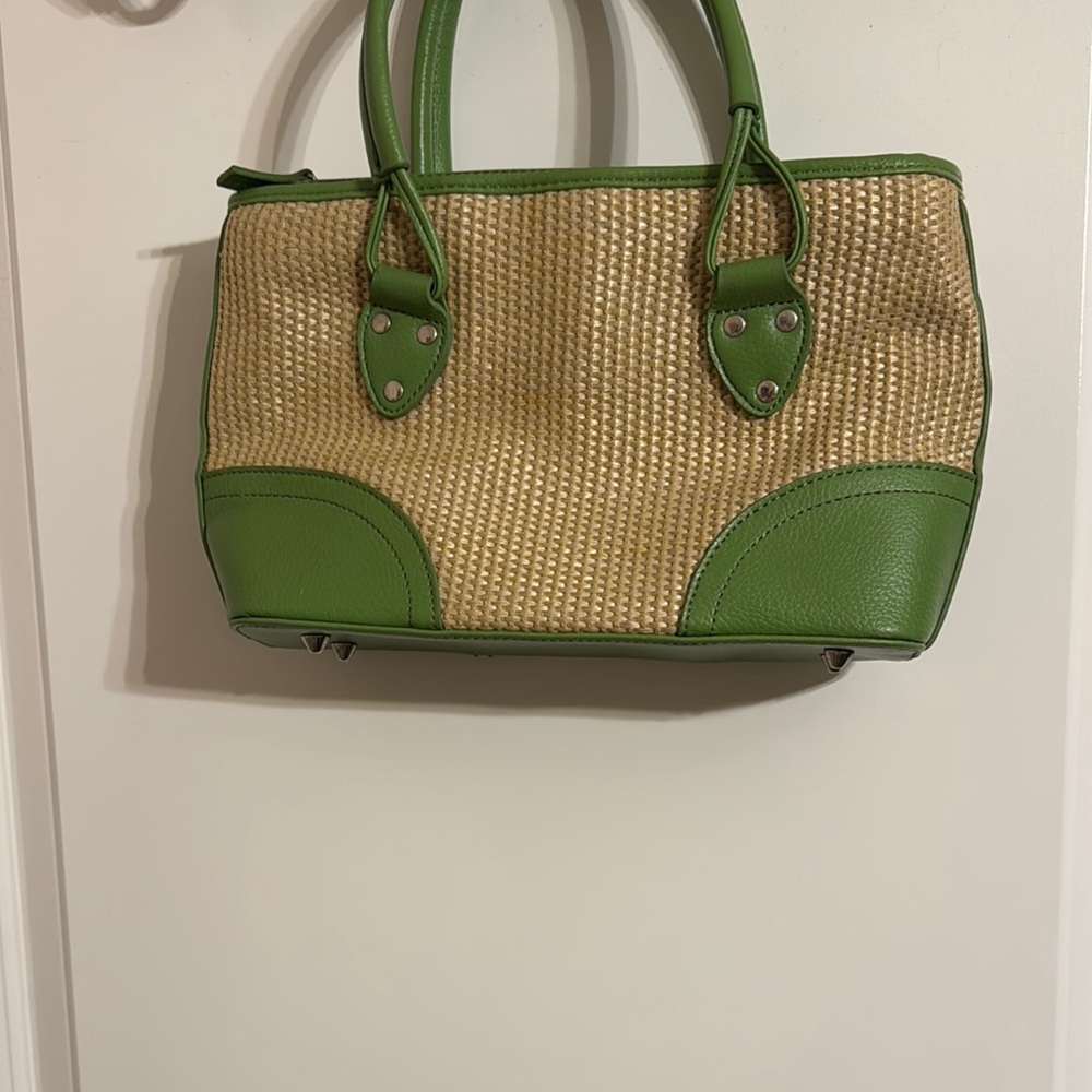 Green and Tan Woven Handbag